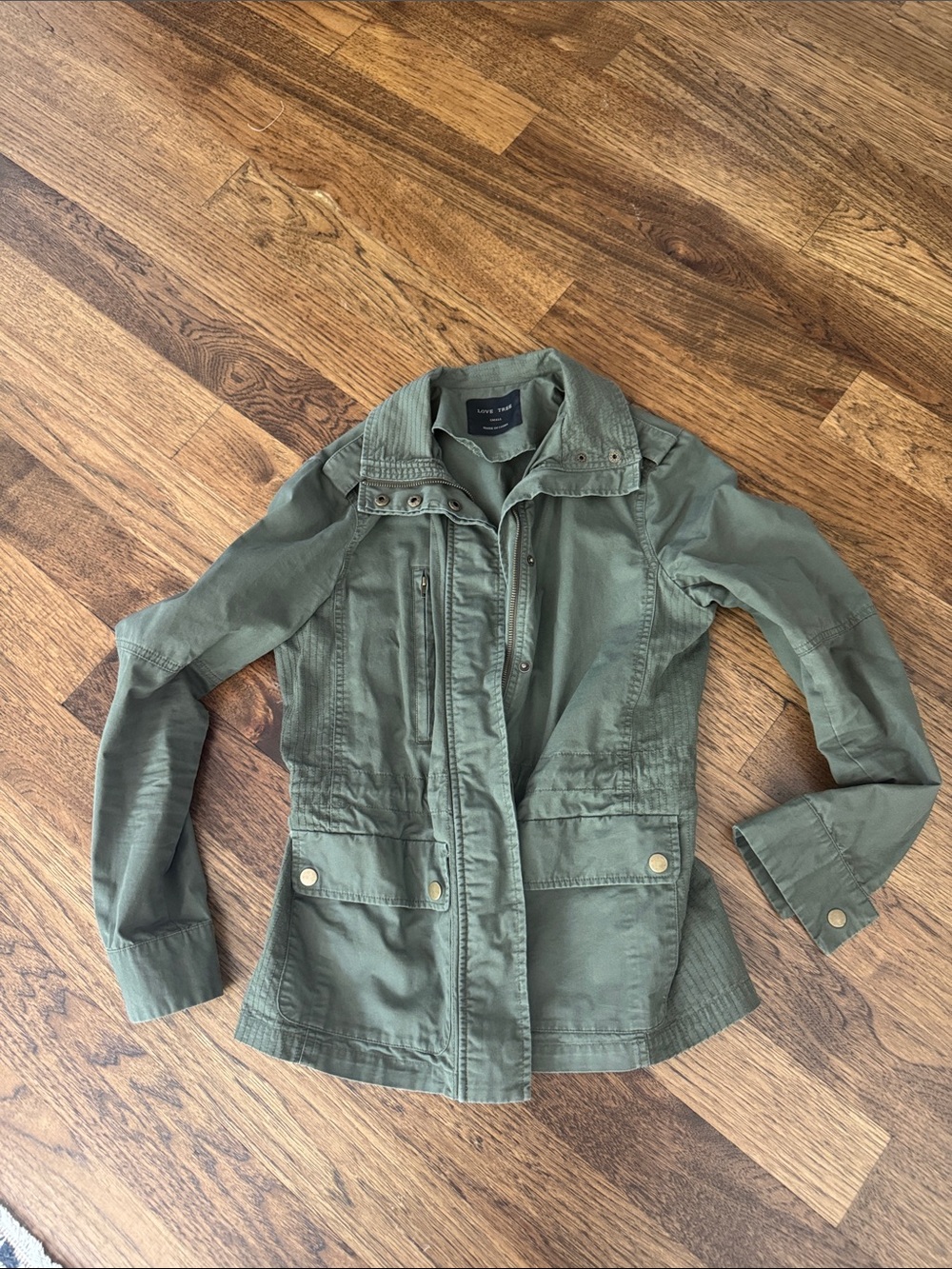 Love Tree Olive Green Utility Jacket with Snap Pockets